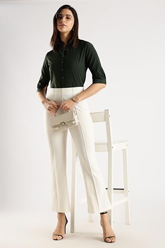 Image of SWADESI STUFF Women's Bell Bottom Trousers - High Waisted Wide Leg Palazzo Pants | Stretchy Cotton Blend Retro Pants for Casual, Office, Party