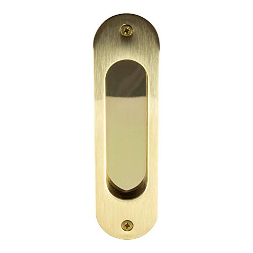 Gedotec Muschelgriff Schiebetür Einlassgriff Oval Schiebetürgriff versenkt - 3665C | 121 x 33 mm | Möbelgriff Antik Messing Gold-Optik poliert zum Einlassen | 1 Stück - Türgriff Vintage mit Schrauben
