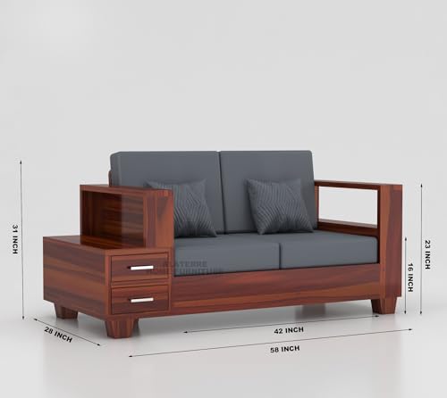 Image of Sheesham Wooden 6 Seater Sofa for Living Room | Solid Wood Sofa with Side Box Storage & Cushion | Rosewood Sofa Set for Home & Office | Lounge (Honey, 6 Seater)