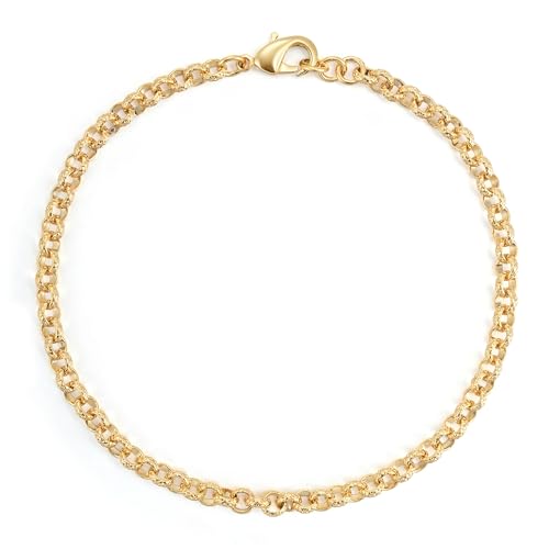 THE BLING KING Pulsera Belcher chapada en oro de 4 mm con patrón de corte de diamante, 8 pulgadas, 14 g, joyería de lujo para hombres y mujeres, acabado dorado premium, diseño ligero y elegante, talla