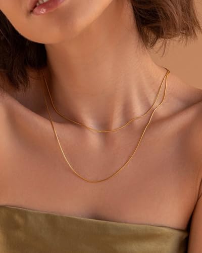 Dainty Gold Herringbone Choker Necklace for Women Trendy Non Tarnish 18K Gold Plated Stackable Snake Satellite Rope Chain Necklaces Set Jewelry Gifts4