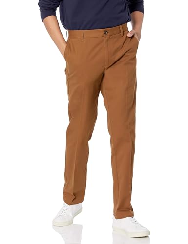 Amazon Essentials Men's Slim Fit Wrinkle-Resistant Flat-Front Work Chino Trousers, Dark Khaki Brown, 42W / 34L