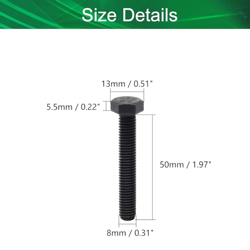 Image of Carbon Steel Hex Screw Bolts Hex Drive Fastener Rustproof Fully Threaded Metric Cap Bolts Black M8x50mm 5Pcs