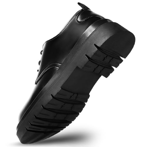 Men's Soft Leather Lace Up Platform Oxfords Classic Round Toe Chunky Heel Lug Bottom Derby Casual Shoes Work Office Business Dress Shoes4