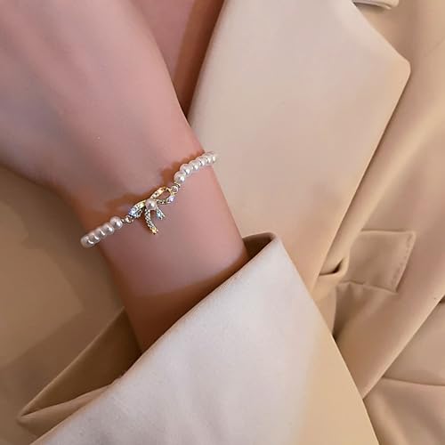Pearl Bracelets for Women Dainty Bow Charm Bracelet Baroque Pearl Jewelry Trendy Stuff Bridesmaid Bridal Wedding Jewelry Gifts3
