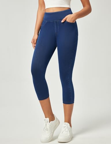 IUGA Jeggings for Women Pull On Capri Jeans Stretchy Jean Capris High Waisted Denim Capri Leggings Casual Pants with Pockets2