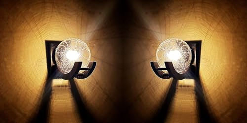 Image of Wooden & Glass Wall Light for Home, Brown & Transparent Antique Decorative Wall Lamp with E27 Holder, Wall Light Bulb Not Included, Pack of 4