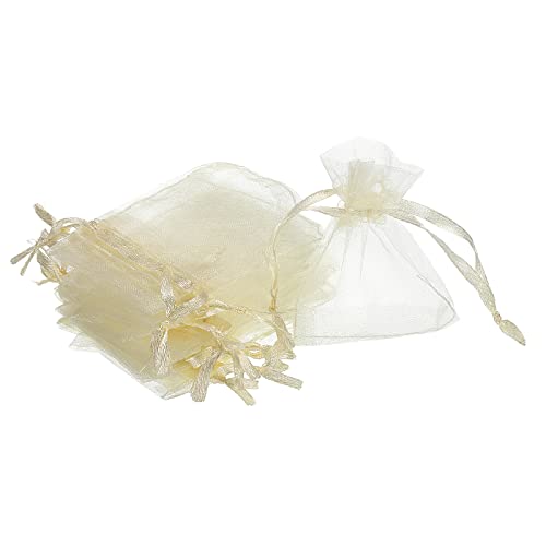 MECCANIXITY 50pcs Organza Bags 2x3 Inch Drawstring Favor Pouches Sheer Mesh Bag for Gift Jewelry Wedding Party Christmas Candy Cream White