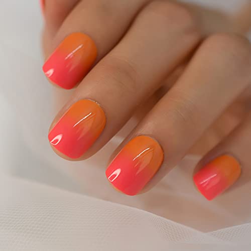 Coolnail Orange Pink Ombre French Press On Nails #TOP13