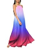 Paintcolors Women's Halter Sleeveless Long Maxi Dress Backless Casual Loose Ombre Summer Beach Chiffon Flowy Sundress - 8-Purple Pink L
