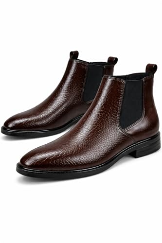 Image of Men's Leather Chelsea Boots | Ankle Boots with Textured Finish Formal & Smart Casual Boots | Comfortable Fit, Trendy, Stylish Boots | Leather Boots for Office /Fashionable