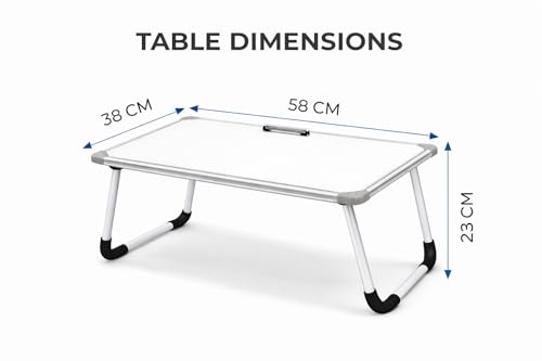Image of YAJNAS Writable Whiteboard & Laptop Table | Portable Study Desk & Lap Desk for Bed with Laptop Support | Foldable Lap Bed Table, Ideal for Home & Office Presentation - (15 x 23, White)