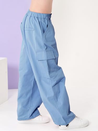 Image of Rolanko Girls Cargo Pants Wide Leg Streetwear Kids Pants with Pockets Trendy Jogger Trousers 4-14 Years