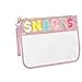 Burskit Clear Zipper Pouch for Travel Snacks Bag Nylon Clear Cosmetic Bag Makeup Travel Bag for Women with Glitter Patch Letters (Pink-Snacks)