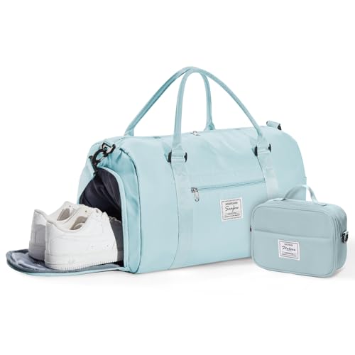 Image of Gym Bag Womens Mens with Shoes Compartment and Wet Pocket Travel Duffel Bag for Women for Plane Sport Gym Tote Bags with Toiletry Bag Waterproof Weekend Overnight Carry on Bag Hospital Holdalls