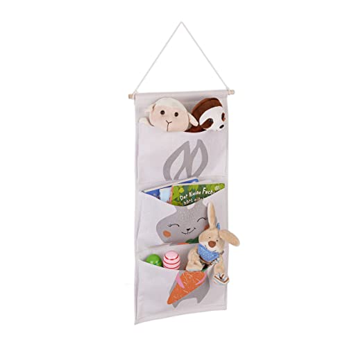 Relaxdays Organizer da Parete per Bambini, con Coniglio, 3 Tasche in Stoffa Portagiochi, HxL 82x33,5 cm, Muro, Colorato, Cotone