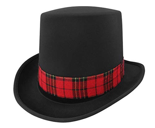 Snowman Top Hat With Plaid Band Holly And Berries - Christmas Ugly Sweater Party Hats - Caroler Costume Top Hat - Tree Topper, Multi, One Size #TOP2