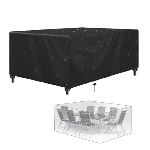 DECAKE Funda Impermeable para Mesa de jardín de 335 x 215 x 105 cm, Funda para Muebles de Exterior de ratán cúbico, 600 D, Resistente, de poliéster Oxford, Fundas rectangulares para Mesa