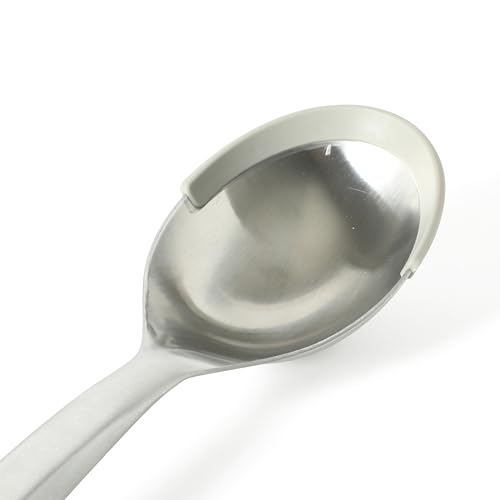 Image of Calphalon Prime Kitchen Spoon, Stainless Steel & Silicone Cooking Spoon with Taupe Silicone Rim, Heat-Resistant Nonstick-Safe Spoon for Stirring, Mixing & Serving