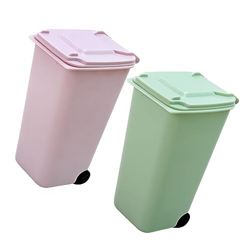 SOESFOUFU 2pcs Mini Desktop Trash Can Miniature Waste Basket Lid for Bedroom Office Kitchen