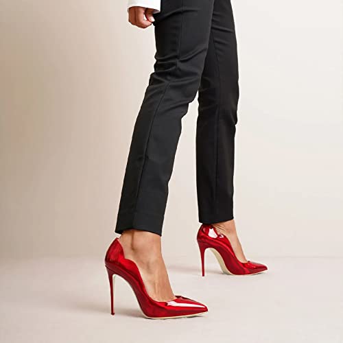 Women Pumps Sexy Pointed High Heel Patent Leather Classic Stilettos Slip On Office Office Lady Casual Dress Party Shoes Red Size 82