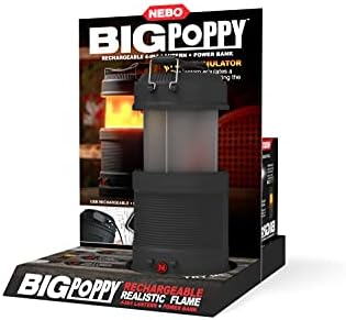 NEBO NE6908 Big Poppy Rechargeable Camping Lantern and Flashlight with Powerbank, 300 Lumen Camping Lantern with A 120 Lumen Spotlight, Rubberised Impact Resistant Body, Black