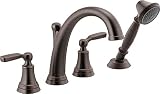 Delta Faucet Woodhurst Roman Tub Trim with Hand Shower - 4-Hole Deck Mount Bath Tub Faucet with Hand Sprayer - Venetian Bronze, T4732-RB...