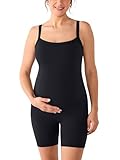 MOMANDA Padded Maternity Bodysuit Shorts Pregnancy Jumpsuit Sleeveless Tank Top Romper Shapewear Black Medium