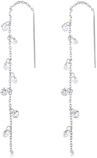 SLUYNZ 925 Sterling Silver Sparkling CZ Drop Earrings Chain for Women Girls Elegant Long Threader Earrings Tassel Dangle
