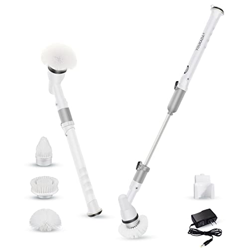 YOUKADA Power Spin Scrubber, Electric Spin Scrubber for Home and Kitchen, Super Cleaning Brush with 3 Brush Heads and 1 Extension Arm (Gray)