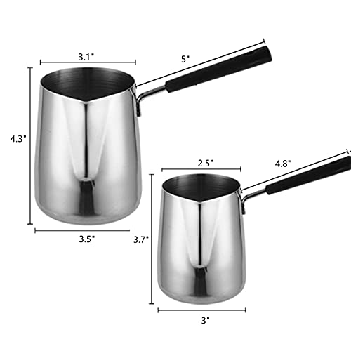 Dicunoy 2 Pack Turkish Coffee Pots, 12oz / 22oz Stainless Steel Milk Warmer, Hot Chocolate Pot, Cezve, Briki, Premium 18/8 Stainless Steel Butter Melting Pot, Milk Warmer Pots with Spout by Dicunoy - Image 2