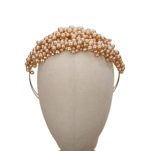 Teyglen Floral Pearl Bridal Tiara Crown - Beaded Hair Accessories for Women Bride Prom Birthday Party (Champagne)