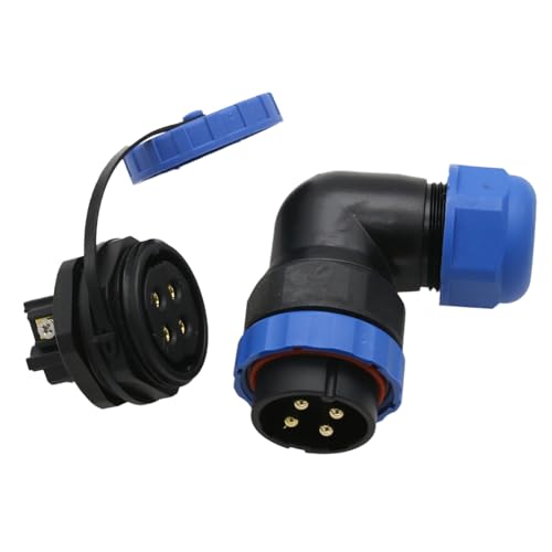 HangTon TY28 4 Pin 45A Screw Connection Electrical Power Connector, Female Panel Mount Socket and Male Right Angled 90-Degree Cable Plug, Solder-Free Waterproof Quick-Disconnect for Marine Automotive by HangTon - Used condition - Image 2