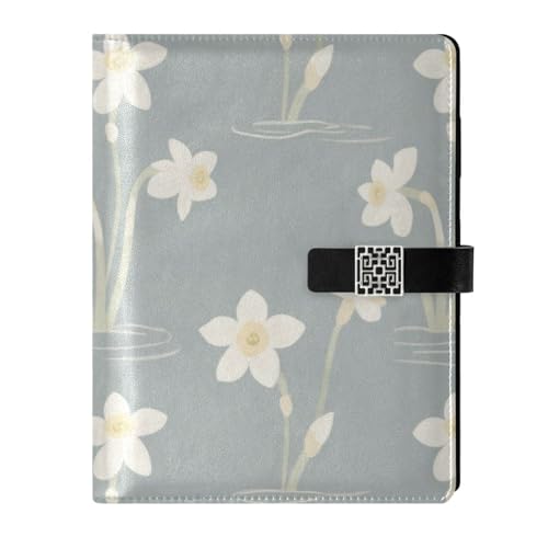 EtherSpher Bonitos cuadernos con rayas de cuero azul y acero blanco con diseño de flores pequeñas para la universidad, 16 x 24 cm
