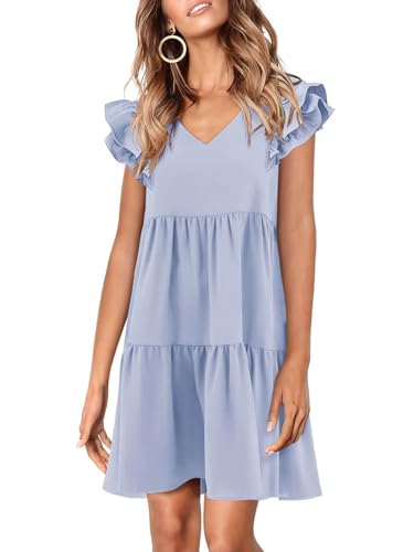 Zwurew Summer Babydoll Dresses for Women 2025 Cute Ruffle Cap Sleeve V-Neck Flowy Swing Mini Dress Sundress