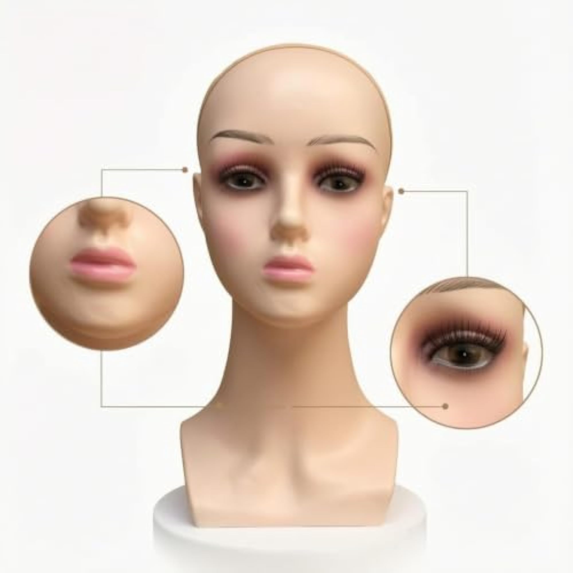 Realistic Hairpiece Display Head, Flesh-Tone