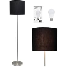 Simple Designs LF2004-BLK-LB 57" Traditional Brushed Nickel Stick Floor Lamp with Black Shade for Living Room, Hallway, Entryway, Bedroom, Office, with Feit LED Bulb Included