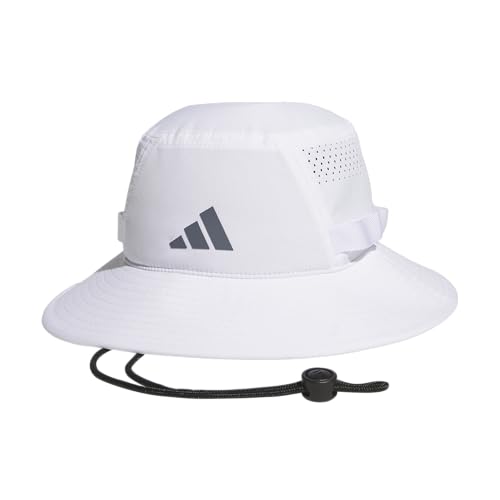 adidas Chapéu masculino Victory 5 estilo bucket ao ar livre e lateral de aba larga para proteção solar, branco/cinza onix/preto, Branco/Cinza Onix/Preto, G