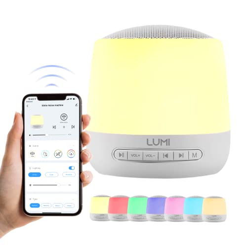 LUMI | App White Noise Machine 2.0 | 34 Sounds | 7 Colour Night Light | Alarm & Timer Function | 15 Hours Battery | White Noise Machine Baby | Sleep Sound Machine | Sleep Aid for Adults