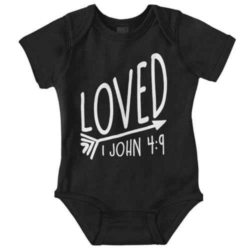 Image of Brisco Brands Loved John 4:9 Christian Arrow Baby Bodysuit Jumper Girls