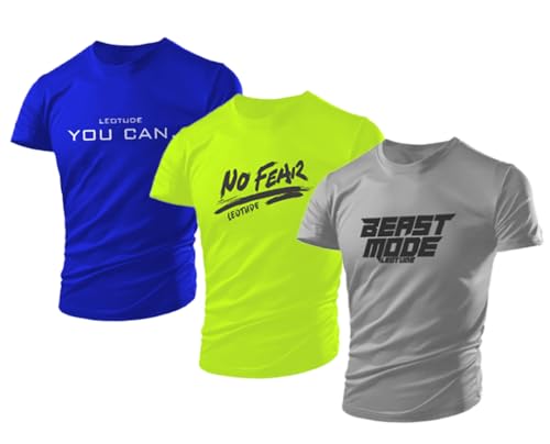 Image of LEOTUDE Regular Fit Half Sleeve Round Neck Cottonblend Tshirt for Men's Combo (Pack of 3)