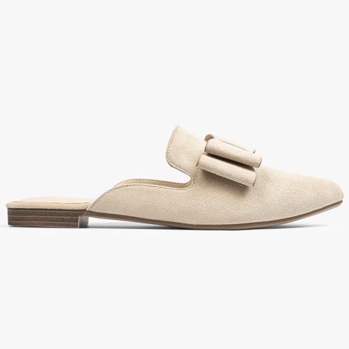 Image of MUSSHOE Mules for Women with Bow Knot: Pointed Toe Flats - Cloud-Cushion Suede Backless Loafers for Office & Casual Wear - Wide-Fit Friendly Slip On Slides with Memory Foam
