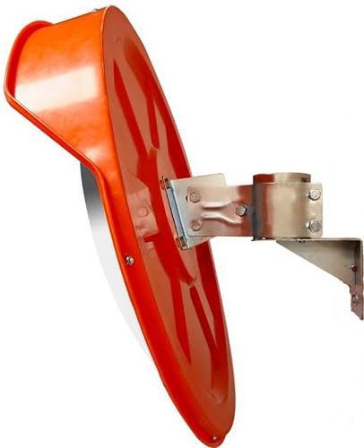 FERRETELIX® Espejo de Tráfico Convexo 60 cm Exterior – Irrompible – Visera Solar – Con Soporte para Poste Ajustable + Soporte para la pared – Alta Visibilidad