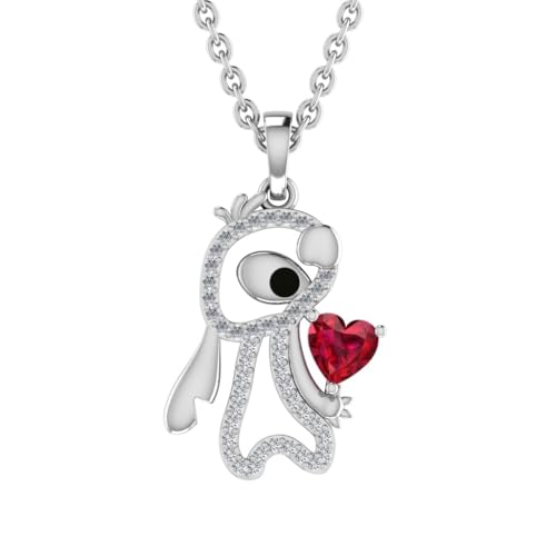 Sterling Silver Disney Adorned Stitch Pendant with Red Heart, Lab Created Stone, 18 inches - Main Image
