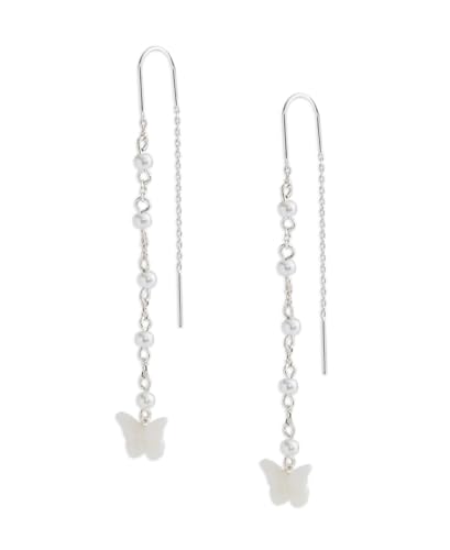 Lucky Brand Women's Delicate Pearl Etched Butterfly Threader, Silver, Unsized