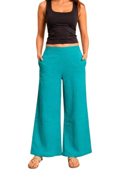 Image of Women Airy Linen Wide Leg Pants | High Waist Casual Summer Trousers | Lightweight Breathable Palazzo Pants BPWLCB01 PRT