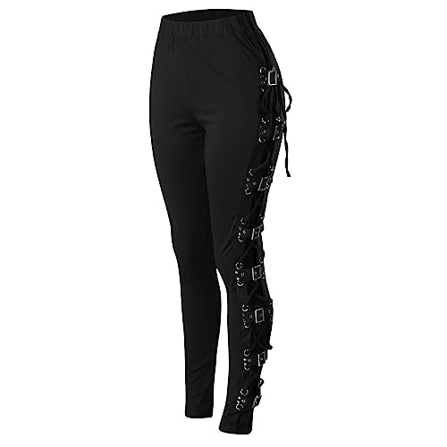Gothic Punk Pants for Women Plus Size Side Lacing High Waisted Skinny Leggings Trendy Lounge Straight Slim Fitted Trousers4