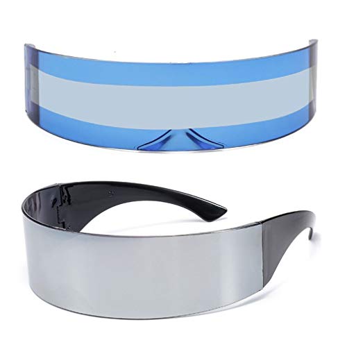 Image of PLOPLO 2 Pack Futuristic Cyclops Monoblock Shield Mirrored Sunglasses Sunglass Glasses