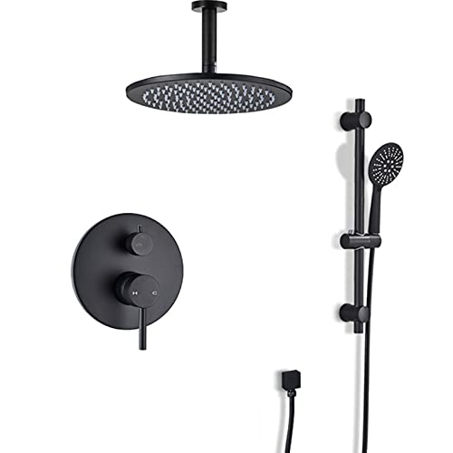 Système de douche mélangeur noir de 8 pouces avec pommeau à main 3 fonctions pour plafond
