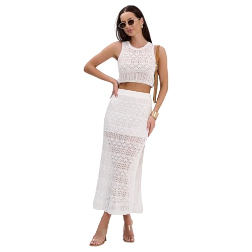 Eluwe White Maxi Skirt & Top, Two Piece Summer Set, Womens 2 Piece Outfits, Long Skirt, Womens Business Casual Clothing